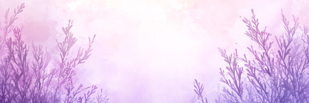 Soft Pastel Purple Watercolor Design with Outlined Plants, Elegant Gradient Artistic Backgroundの素材
