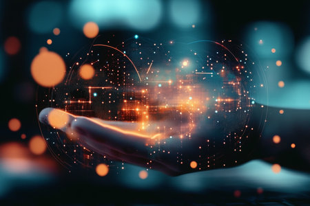 Digital Evolution Trajectory, Showcasing Cutting-Edge Technology and Networking Concepts in Actionの素材
