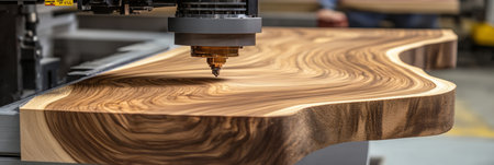 Automated CNC Wood Router Cutting Lumber with Precision in a Modern Carpentry Workshop Environmentの素材