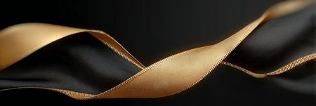 Elegant Golden Fabric Ribbon Draped on a Sophisticated Dark Surface - Luxurious Stock Imageの素材