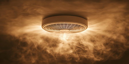 Smoke Detector with Cloudy Ceiling Indoor Fire Safety Installation for Home Protectionの素材