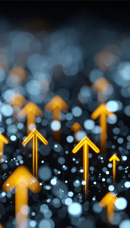 Abstract Representation of Upward Growth with Arrows Signifying Success and Forward Vision Targetsの素材