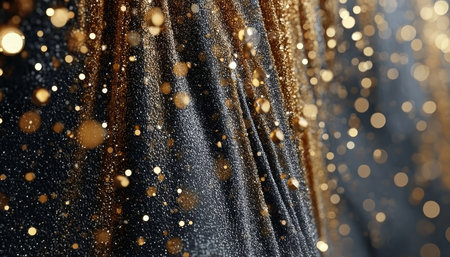 Elegant Black Drapes Adorned with Golden Sprinkles Creating a Luxurious Celebration Effectの素材