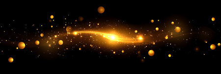 Golden Glare on Black Background with Soft Focus, Sparkling Circles, and Glittering Light Effectsの素材