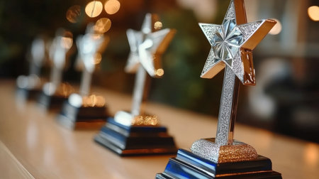 Aspirational Star Awards Sparkle on Display, Celebrating Achievement and Success in Winning Momentsの素材