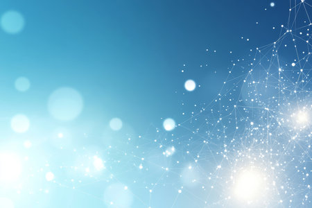 Molecular Connection on Azure and White Background Illustrates Scientific Progress and Technologyの素材