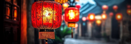 Vibrant Festival Celebration with Lanterns, Traditional Dances, and Cultural Performances at Nightの素材