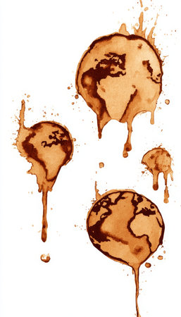 Beautiful Coffee Stains on White Surface, Unique Patterns and Shapes from Spills and Dripsの素材
