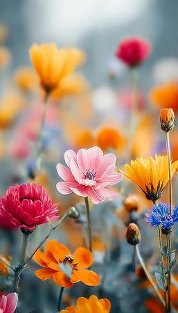 Vibrant Wildflowers Blooming in a Sunlit Meadow, Creating a Stunning Natural Canvas of Beautyの素材