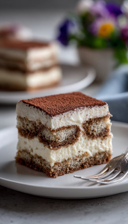 Indulgent Tiramisu Dessert Square With Layers Of Espresso Soaked Ladyfingers And Creamy Mascarponeの素材
