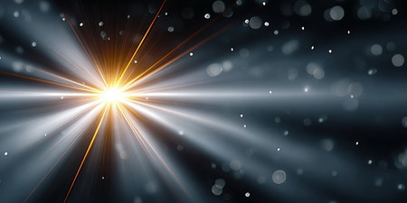 Golden Radiant Beam of Shimmering Magic Light Illuminates Dark Canvas in an Abstract Dream Sceneの素材