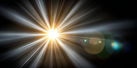 Radiant Sunburst on Black Background A Captivating Abstract Expression of Light and Energyの素材