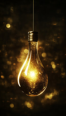 Elegant pendant light with a glass drop design creating warm bokeh illumination in a cozy settingの素材