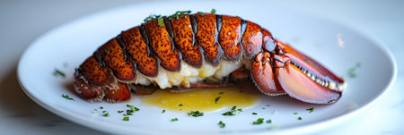 Elegant Gourmet Dining Experience with Broiled Lobster and Rich Golden Herb Butter Sauce Delightの素材