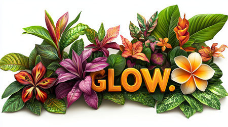 Vibrant Botanical Letters Creating an Uplifting Message in a Beautiful Green Nature Settingの素材