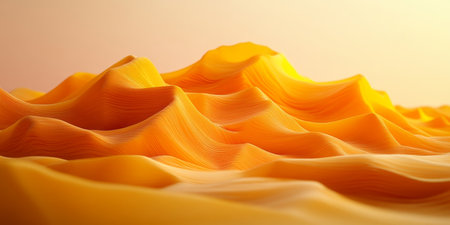 Vibrant Yellow Paper Folds Create Enchanting Wavelike Motion on a Smooth Gradient Backgroundの素材
