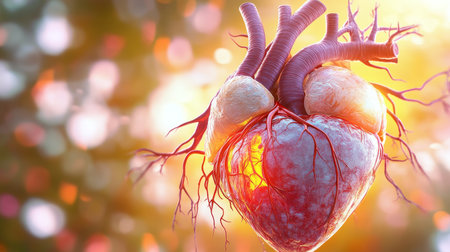 Anatomical Heart Illustration Showing Blood Circulation and Cardiovascular Health Conceptsの素材