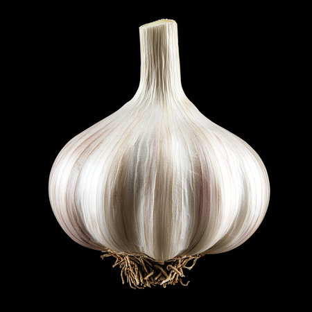 Aromatic Whole Garlic Bulb Ready for Culinary Creations, Close View of Healthy White Garlic Textureの素材