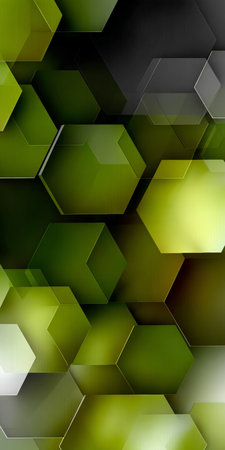 Stylish Modern Honeycomb Background Featuring Abstract Geometric Mosaic Pattern with Green Hexagonsの素材