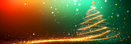 Stunning Christmas Tree Adorned with Golden Lights Against a Dark Bokeh Background for Celebrationの素材