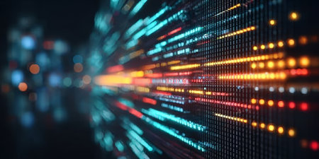 Dynamic Data Stream Visualization with Abstract Digital Network and Modern Technology Backgroundの素材
