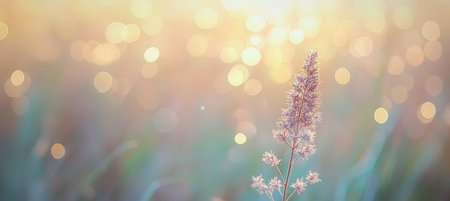 Soft and Gentle Glowing Dawn Light Illuminating a Vibrant Wildflower Meadow in Tranquil Pastel Huesの素材