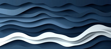 Elegant Navy and White Abstract Waves Background, Modern Carved Paper Art Inspired by Natureの素材