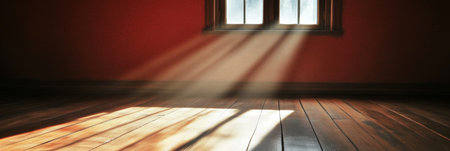 Bright and Airy Minimalist Room with Wooden Floor Planks and Sunlight Streaming Through Windowsの素材