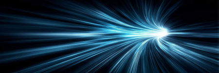 Dynamic Blue Light Trails Background for High-Speed Movement and Advanced Technology Visualsの素材