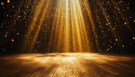 Dramatic Spotlight Emanates Celestial Radiance, Enchanting Stage with Illuminated Glory and Textureの素材