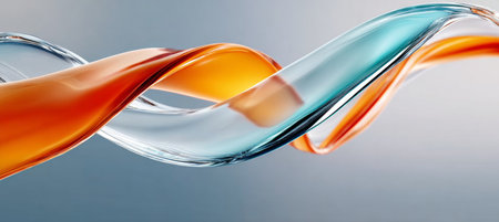 Dynamic Orange and Blue Abstract Waves Flowing, Fluid Art Design Template with Motion and Curvesの素材
