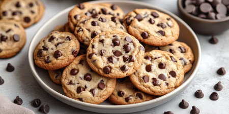Deliciously Freshly Baked Chocolate Chip Cookies with Melting Chocolate and Perfectly Soft Textureの素材