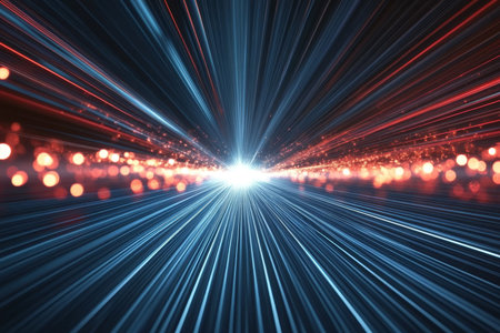 Futuristic Abstract Tunnel with High-Speed Light Rays and Data Streams in Motion, Science Conceptの素材