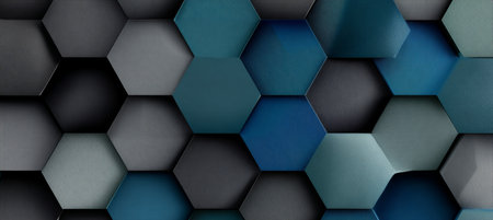 Abstract Geometric Background with Hexagon Tiles in Trending Calm Colors of Blue and Gray Gradientsの素材