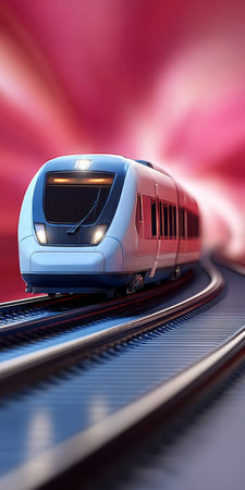 Sleek and Modern High-Speed Train Journeying Through a Futuristic Tunnel on a Bright Dayの素材
