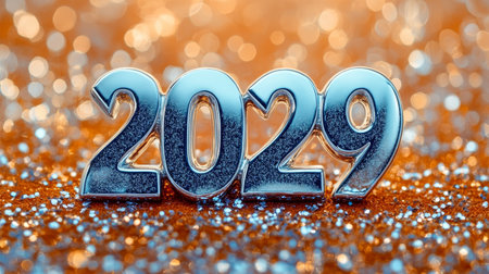 A Vibrant Celebration of 2029 Metallic Numbers Shining Bright Amidst Colorful Festive Lightsの素材