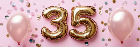 Colorful Floating Balloons with Golden Text for a Joyful 35th Birthday Celebration Decorationsの素材
