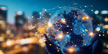 Connected World with Digital Transformation Analyzing Global Tech Data and Communication Conceptsの素材