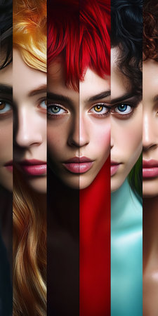 Diversity Portrait with Separated Faces, Celebrating Multiculturalism and Unique Beautyの素材