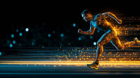 Focused Athlete Embracing Advanced Neural Network Technology for Enhanced Performance and Trainingの素材