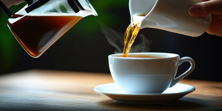 Enjoying a Warm Cup of Coffee While Working from Home, Embracing Relaxation and Productivityの素材