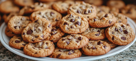 Decadent Chocolate Chip Cookies Freshly Baked, Perfectly Golden Brown, and Irresistibly Tempting.の素材