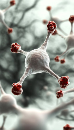 Intricate Microscopic View of Cell Biology, Molecular Structure, and Vibrant 3D Renderings of Cellsの素材