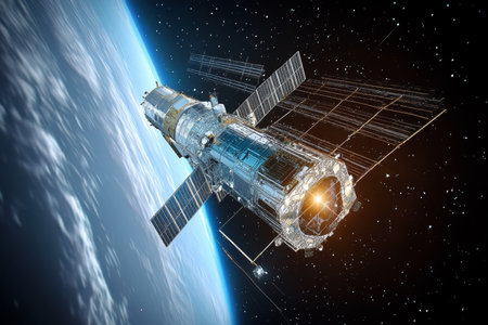 Advanced Satellite in Orbit for Communications and Earth Observation with Cutting-Edge Technologyの素材