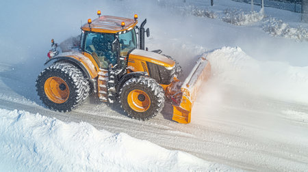 Winter Wonderland Scene Featuring Snowy Days, Professional Cleaning, and Snow Removal on Freewayの素材