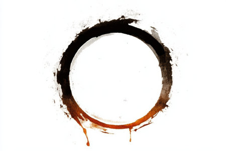 Elegant Textured Brown Circle Graphic Featuring Paint Drips and a Messy Circle Design Isolatedの素材