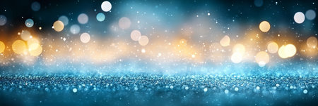 Enchanting Teal and Gold Winter Wonderland with Glittering Bokeh Effects and Celestial Backgroundsの素材