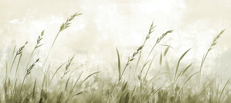Serene Watercolor Wheat Field with Soft Pastel Hues and Gentle Seafoam Green Accents in Natureの素材