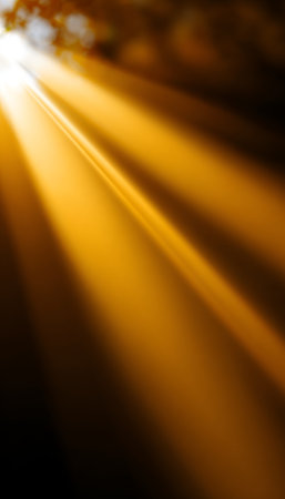 Radiant Streaks of Gold Light Descending from Above, Illuminating Dust in a Beautiful Auraの素材