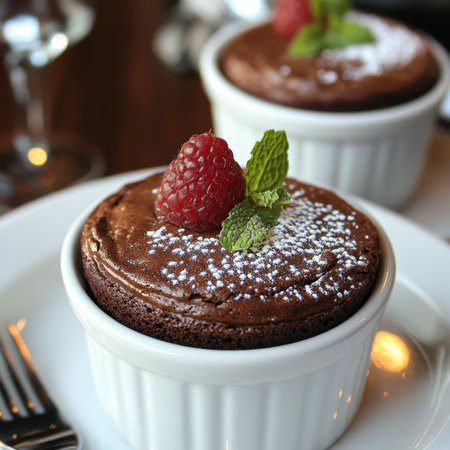 Decadent Molten Chocolate Lava Cake Souffl Baking ,Indulgent Raspberry Dessert, Rich Confectionの素材
